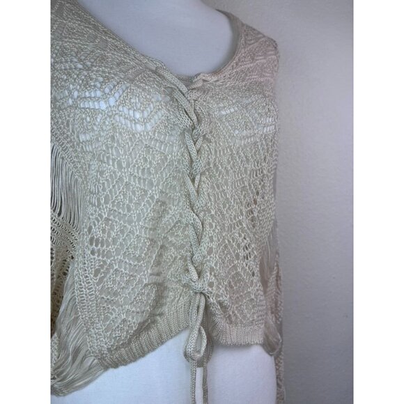Willow+Root‎ women's XS cream crocheted lace up cropped bell sleeve boho top - Picture 3 of 11